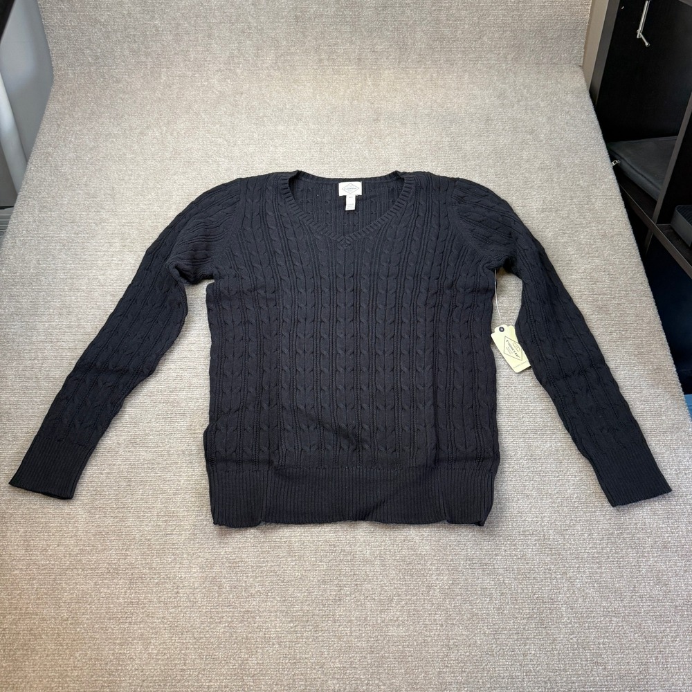 MSRP $42 St. John's Bay Womens XL Tall Black Cable Knit Pullover Sweater V Neck
